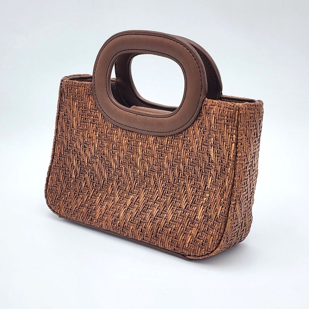 Fossil Vintage Woven Straw Rattan Small Structured Purse Handbag Brown - Picture 2 of 10